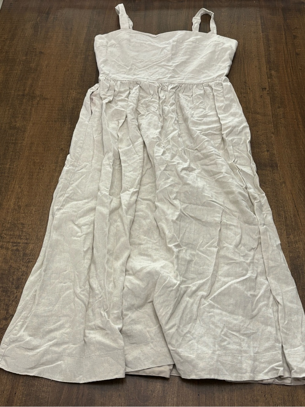 Dalia Linen Blend Midi Dress Large NWOT Neutral Beige Cottagecore Minimalist - Picture 4 of 14